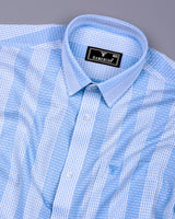 Korgon Blue With White Waffle Stripe Dobby Cotton Shirt