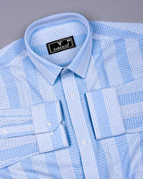 Korgon Blue With White Waffle Stripe Dobby Cotton Shirt