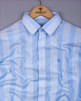 Korgon Blue With White Waffle Stripe Dobby Cotton Shirt