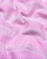 Korgon Pink With White Waffle Stripe Dobby Cotton Shirt