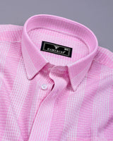 Korgon Pink With White Waffle Stripe Dobby Cotton Shirt