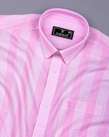 Korgon Pink With White Waffle Stripe Dobby Cotton Shirt