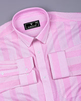 Korgon Pink With White Waffle Stripe Dobby Cotton Shirt
