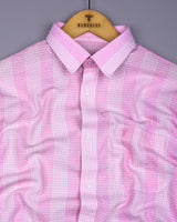 Korgon Pink With White Waffle Stripe Dobby Cotton Shirt