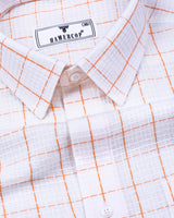 Mosta Orange With White Waffle Dobby Check Shirt
