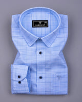 Canizaro Blue Dobby Check Formal Cotton Shirt