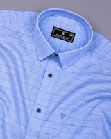 Canizaro Blue Dobby Check Formal Cotton Shirt