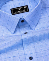 Canizaro Blue Dobby Check Formal Cotton Shirt