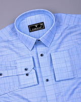Canizaro Blue Dobby Check Formal Cotton Shirt