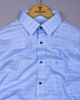 Canizaro Blue Dobby Check Formal Cotton Shirt