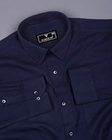 Navyblue Self Stripe Plaid Flannel Solid Cotton Shirt