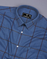 Pluto Blue With Brown Plaid Flannel Twill Check Cotton Shirt