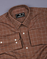 Visconti Brown With Gray Check Dobby Cotton Shirt