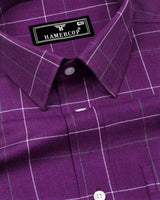 Plum Purple Plaid Flannel Twill Check Cotton Shirt