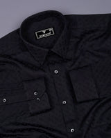 Starry Black Jacquard Texture Solid Cotton Shirt