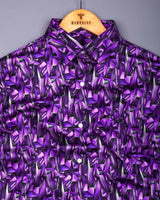 True Purple With Black Digital Print Cotton Shirt