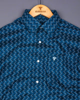 French Blue With White And Black Printed Premium Cotton Shirt