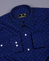 Azure Blue With White Printed Formal Cotton Shirt