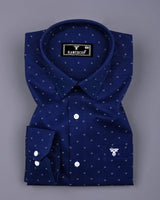 Azure Blue With White Printed Formal Cotton Shirt