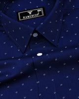 Azure Blue With White Printed Formal Cotton Shirt