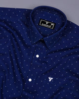 Azure Blue With White Printed Formal Cotton Shirt