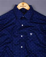 Azure Blue With White Printed Formal Cotton Shirt