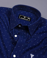 Azure Blue With White Printed Formal Cotton Shirt