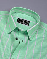Mint Green With White Stripe Linen Cotton Shirt