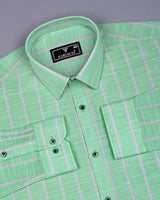 Mint Green With White Stripe Linen Cotton Shirt