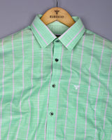 Mint Green With White Stripe Linen Cotton Shirt