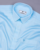 Cyanish Blue With White Dobby Texture Cotton Shirt