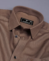 Holon Brown Dobby Texture Solid Cotton Shirt
