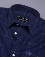 Dortan NavyBlue With Cream Dobby Broad Check Cotton Shirt