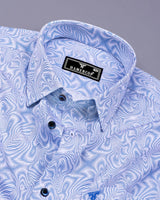 Ripple Blue With White Optical Printed Cotton Shirt