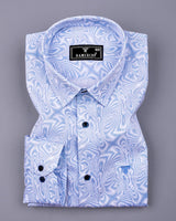 Ripple Blue With White Optical Printed Cotton Shirt