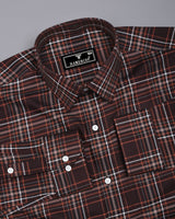 Delta Brown With White Twill Check Premium Cotton Shirt