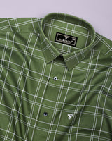 Bron Green With White Dobby Check Cotton Shirt