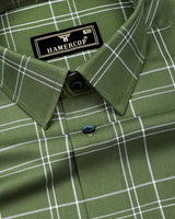 Bron Green With White Dobby Check Cotton Shirt