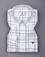 Bron White With Green Dobby Check Cotton Shirt