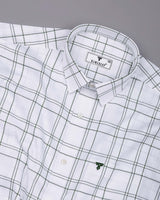 Bron White With Green Dobby Check Cotton Shirt