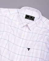 Orange With Blue Formal Check White Cotton Shirt