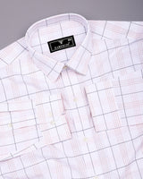 Orange With Blue Formal Check White Cotton Shirt