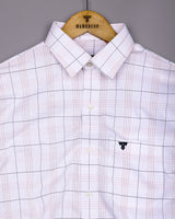 Orange With Blue Formal Check White Cotton Shirt