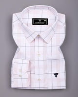 Orange With Blue Formal Check White Cotton Shirt