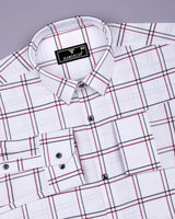 Skeldon Red With Blue Check White Oxford Cotton Shirt