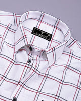 Skeldon Red With Blue Check White Oxford Cotton Shirt