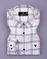 Skeldon Red With Blue Check White Oxford Cotton Shirt