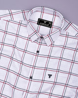 Skeldon Red With Blue Check White Oxford Cotton Shirt