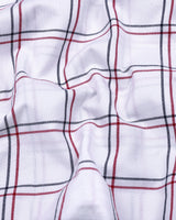 Skeldon Red With Blue Check White Oxford Cotton Shirt