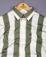 Green With White Broad Stripe Cotton Shirt
